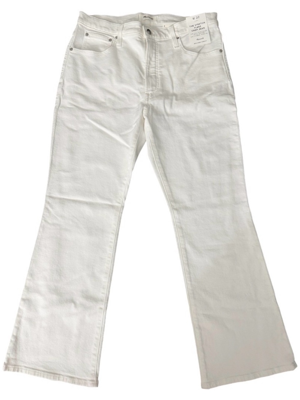 Madewell White Stretch Flair Jeans High Rise Waist Five Pocket Design Size 30x26